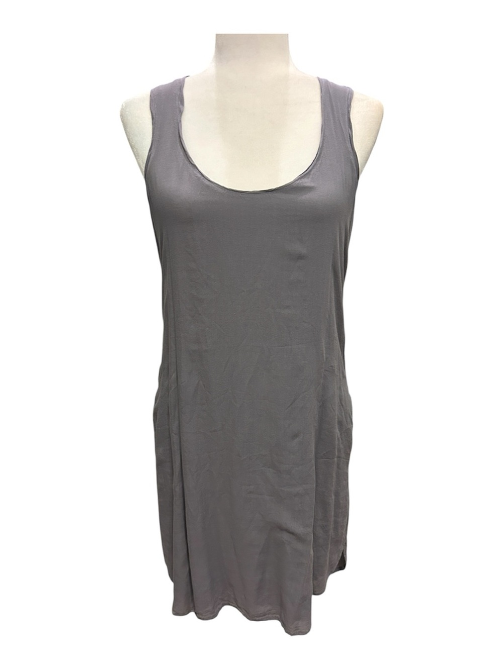 James Perse Lightweight Scoop Neck Tank Dress - Gray - With Pockets